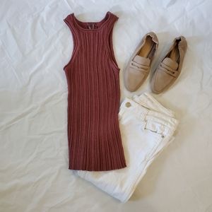 Anthropologie High-neck Ribbed Sweater-like Sleeveless Tank Top - Mauve - size m